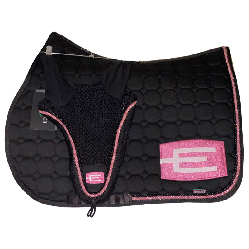 Equiline E-logga schabrak svart med Swarovski/rosa/svart passpoal