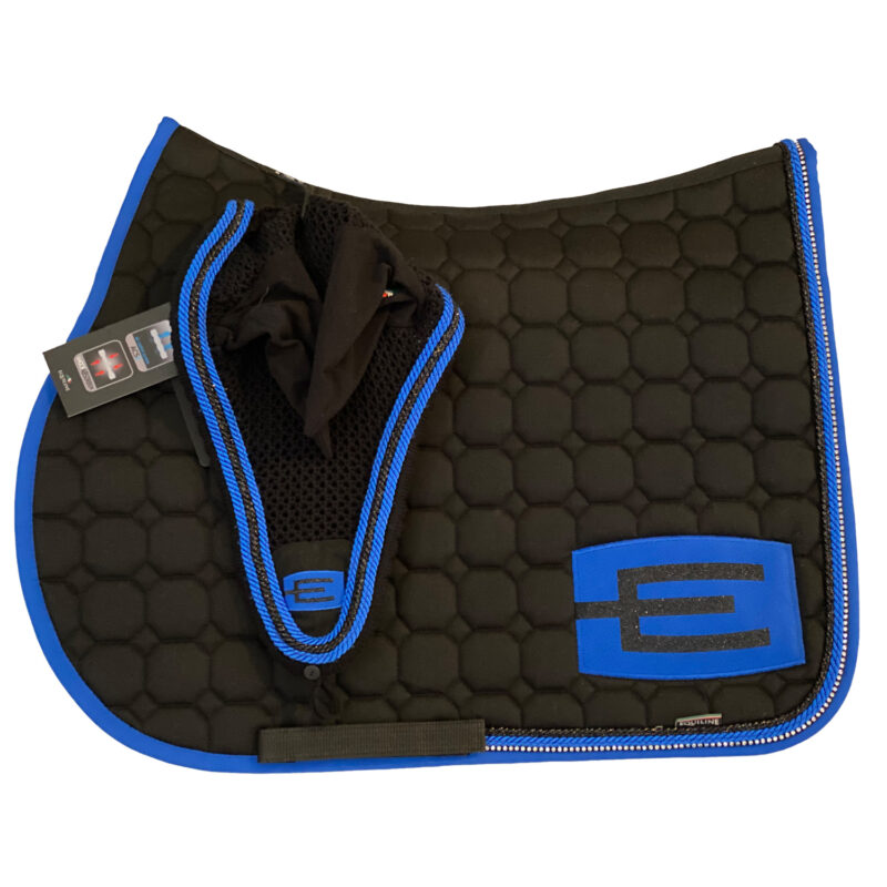 Equiline E-logga schabrak svart med glittersvart/royal/swarovski passpoal