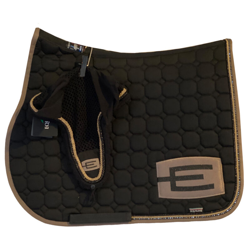 Equiline E-logga schabrak svart med Swarovski/cappuccino/svart passpoal
