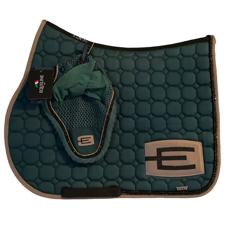 Equiline E-logga schabrak mörkgrön med Swarovski/cappuccino/svart passpoal