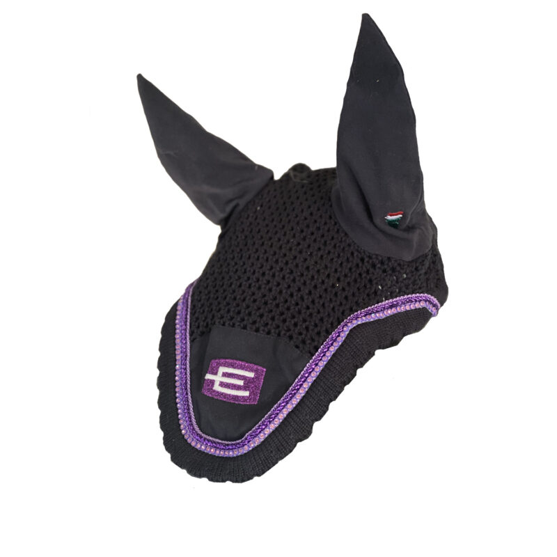 Equiline E-logga Loop tävlingshuva svart med lila/swarovski passpoal
