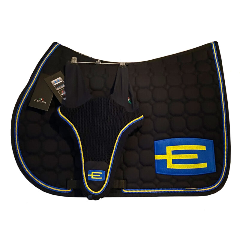 Equiline E-logga schabrak svart med blå/gul/blå passpoal